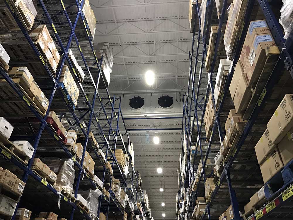 Refrigeration unit on high ceiling of warehouse